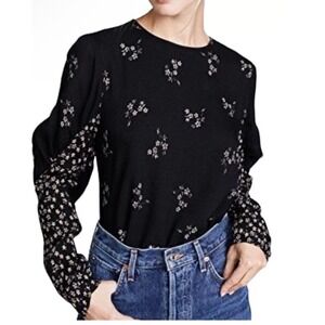 Tibi Lila Floral Florence Top Black Daisy Print Size 6 Crepe‎
